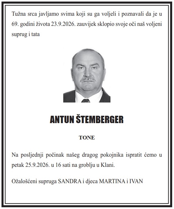 Obavijest o smrti – Antun Štemberger